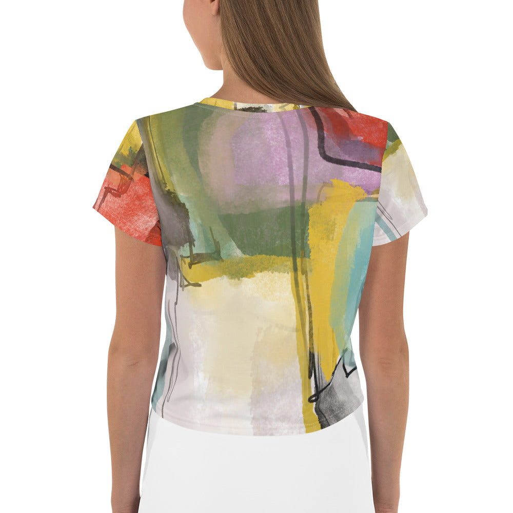 Abstract All-Over Crop Tee