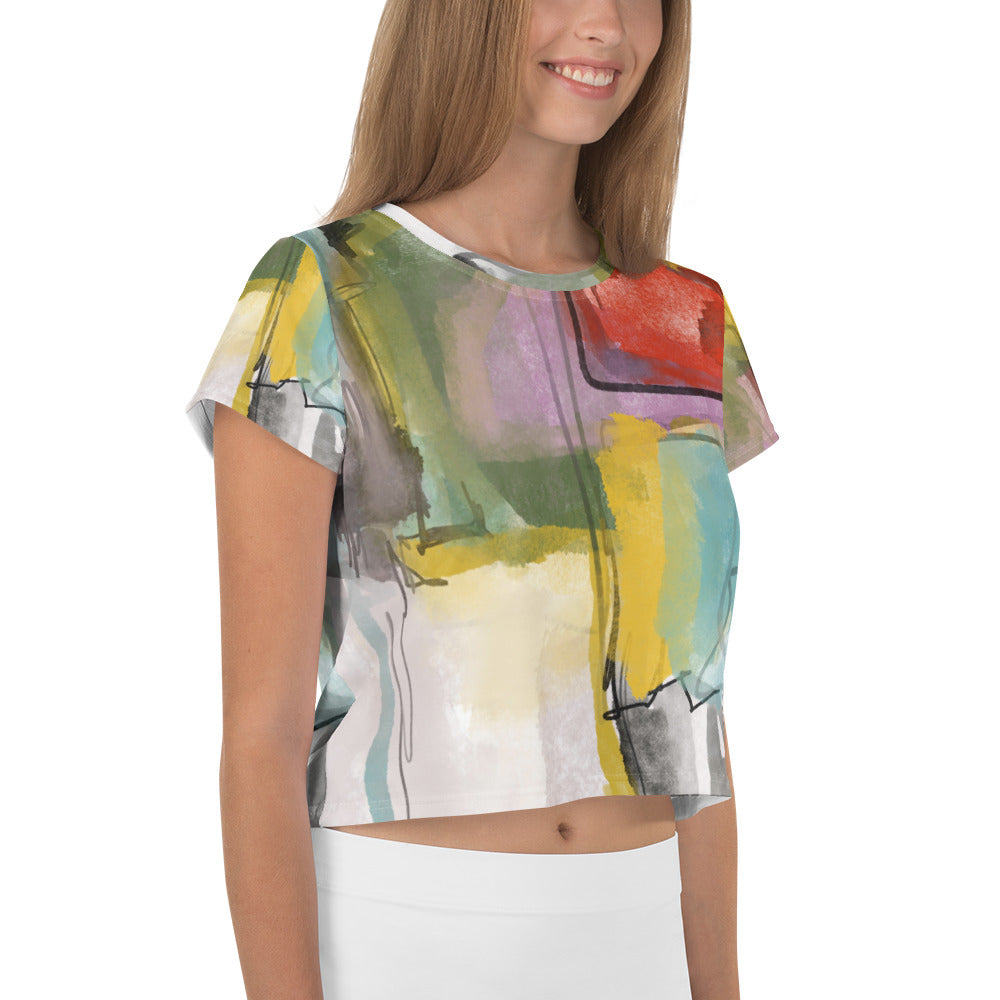 Abstract All-Over Crop Tee